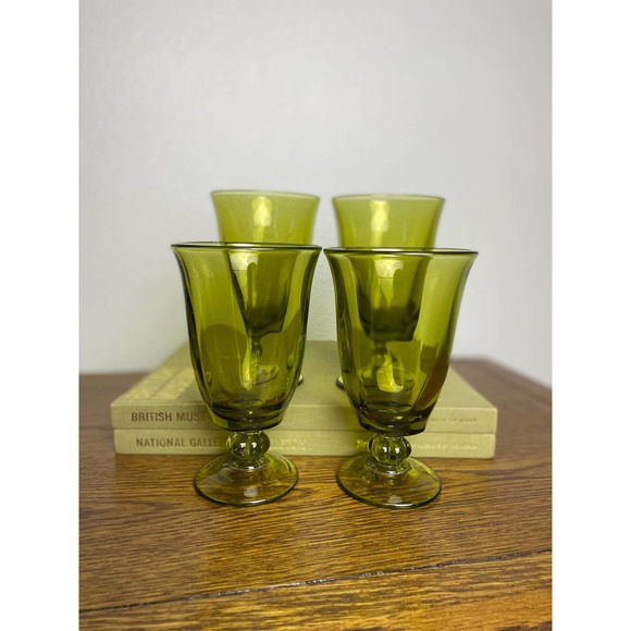 4 Tiffin Franciscan Canterbury Greenbriar Iced Tea Glasses Goblets Olive Green - Picture 3 of 7